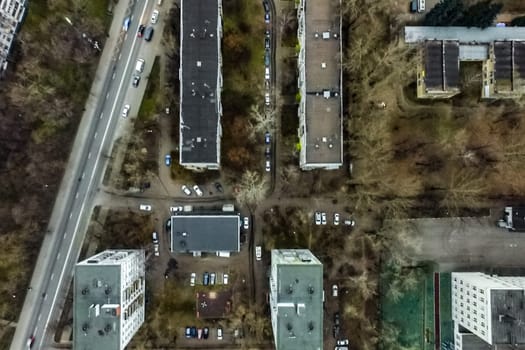 Top view of the city of Moscow, buildings and roads and other infrastructure of the city. Cityscape view from above.