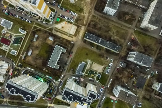 Top view of the city of Moscow, buildings and roads and other infrastructure of the city. Cityscape view from above.