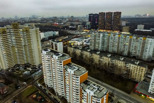 Top view of the city of Moscow, buildings and roads and other infrastructure of the city. Cityscape view from above.