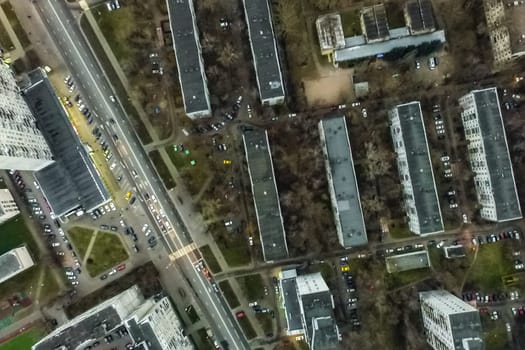 Top view of the city of Moscow, buildings and roads and other infrastructure of the city. Cityscape view from above.