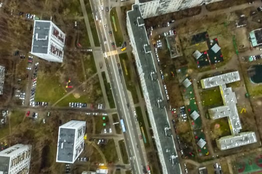 Top view of the city of Moscow, buildings and roads and other infrastructure of the city. Cityscape view from above.