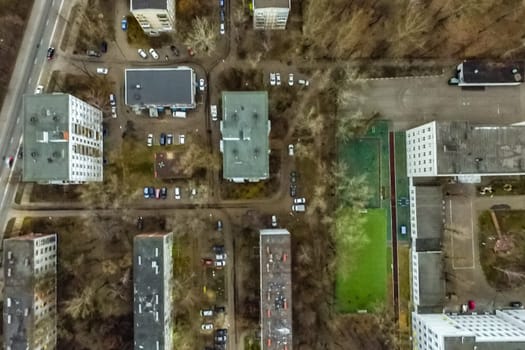 Top view of the city of Moscow, buildings and roads and other infrastructure of the city. Cityscape view from above.