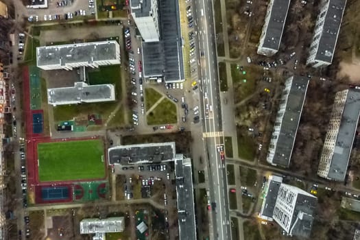 Top view of the city of Moscow, buildings and roads and other infrastructure of the city. Cityscape view from above.