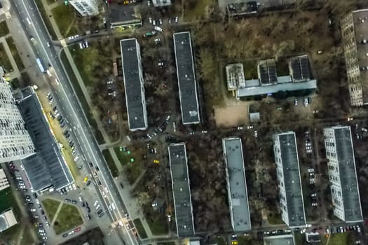 Top view of the city of Moscow, buildings and roads and other infrastructure of the city. Cityscape view from above.