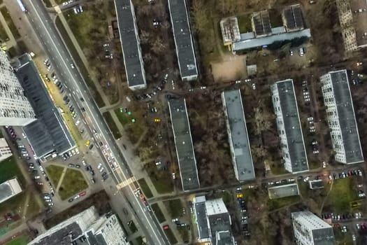 Top view of the city of Moscow, buildings and roads and other infrastructure of the city. Cityscape view from above.