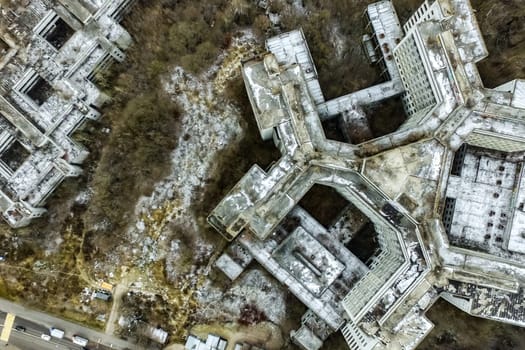 Top view of the city of Moscow, buildings and roads and other infrastructure of the city. Cityscape view from above.