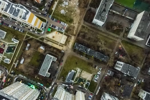 Top view of the city of Moscow, buildings and roads and other infrastructure of the city. Cityscape view from above.