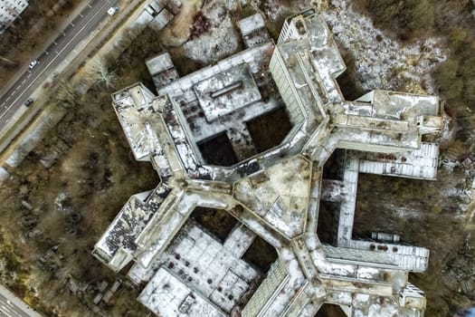 Top view of the city of Moscow, buildings and roads and other infrastructure of the city. Cityscape view from above.