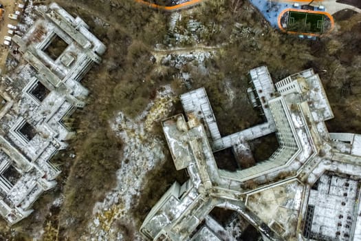 Top view of the city of Moscow, buildings and roads and other infrastructure of the city. Cityscape view from above.