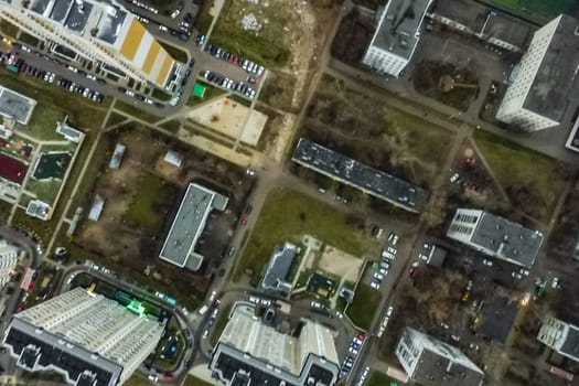 Top view of the city of Moscow, buildings and roads and other infrastructure of the city. Cityscape view from above.