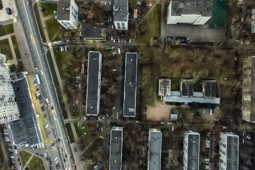 Top view of the city of Moscow, buildings and roads and other infrastructure of the city. Cityscape view from above.