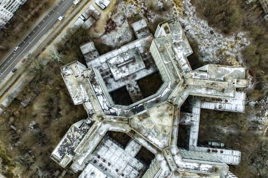 Top view of the city of Moscow, buildings and roads and other infrastructure of the city. Cityscape view from above.