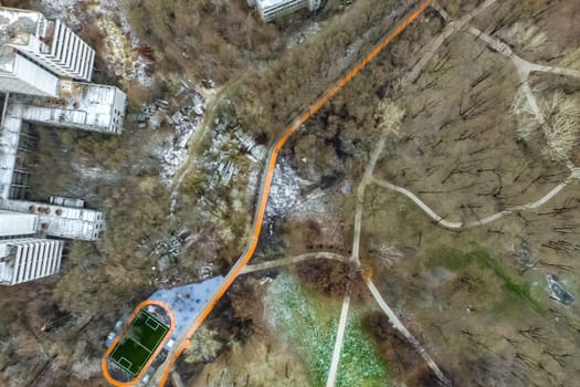 Top view of the city of Moscow, buildings and roads and other infrastructure of the city. Cityscape view from above.