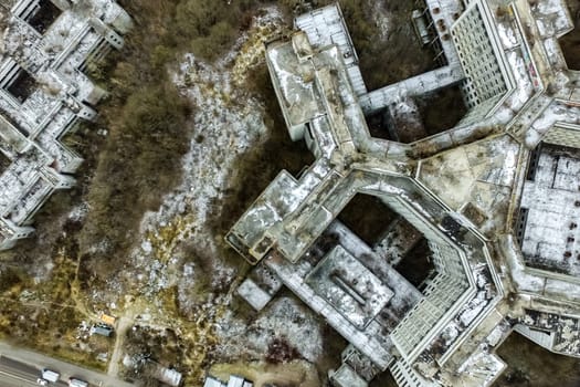Top view of the city of Moscow, buildings and roads and other infrastructure of the city. Cityscape view from above.
