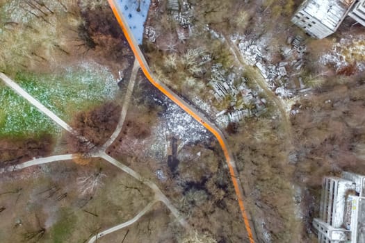 Top view of the city of Moscow, buildings and roads and other infrastructure of the city. Cityscape view from above.