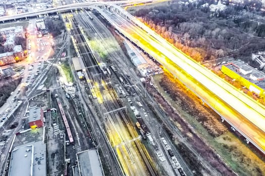 Top view of the city of Moscow, buildings and roads and other infrastructure of the city. Cityscape view from above.