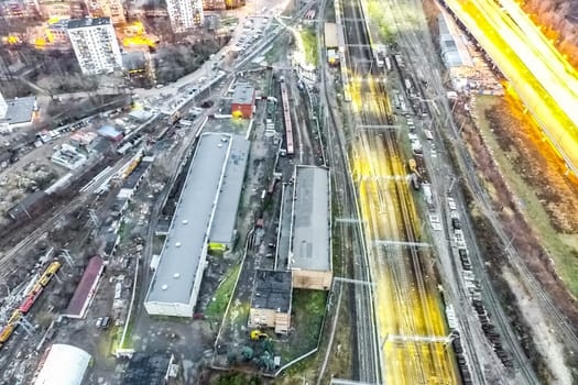 Top view of the city of Moscow, buildings and roads and other infrastructure of the city. Cityscape view from above.