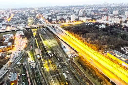 Top view of the city of Moscow, buildings and roads and other infrastructure of the city. Cityscape view from above.