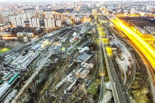 Top view of the city of Moscow, buildings and roads and other infrastructure of the city. Cityscape view from above.