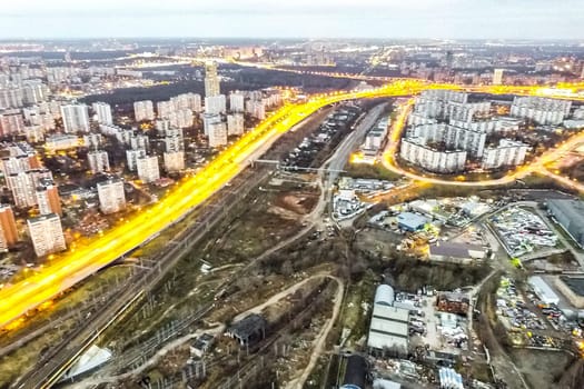 Top view of the city of Moscow, buildings and roads and other infrastructure of the city. Cityscape view from above.