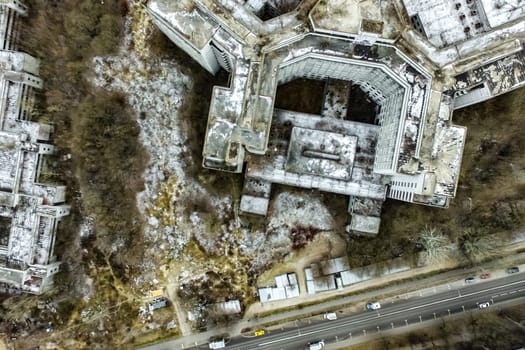 Top view of the city of Moscow, buildings and roads and other infrastructure of the city. Cityscape view from above.