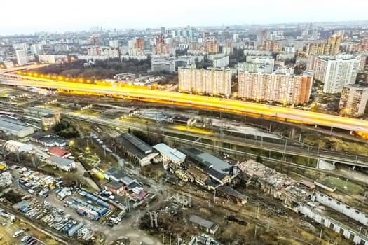 Top view of the city of Moscow, buildings and roads and other infrastructure of the city. Cityscape view from above.