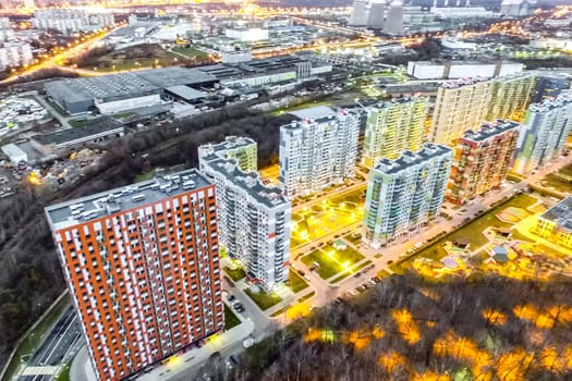 Top view of the city of Moscow, buildings and roads and other infrastructure of the city. Cityscape view from above.
