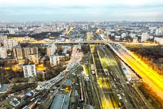 Top view of the city of Moscow, buildings and roads and other infrastructure of the city. Cityscape view from above.