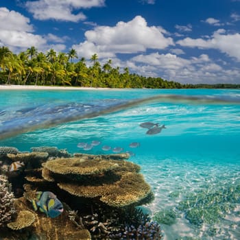 Coral reef in Aitutaki Lagoon in the Cook Islands in the South Pacific Ocean.