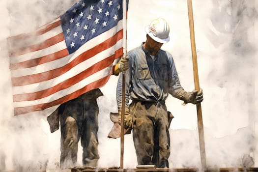 Labour day, men at work, american flag, handyman with tools at work, generative AI