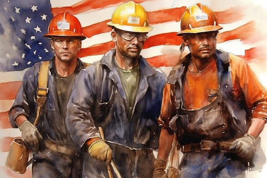 Labour day, men at work, american flag, handyman with tools at work, generative AI