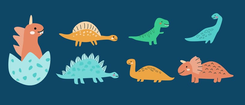Childrens dinosaurs set, baby animals background. Dinosaurs characters collection, bundle. Can used for stickers, posters. Doodle baby animals for kids design.