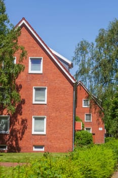 Modern brick residential building, Leer, East Frisia, Lower Saxony, Germany