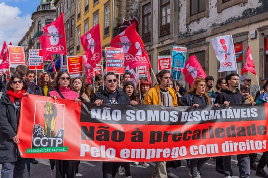 Porto, Portugal: May 1, 2024: Celebration and Protest of the May 1in Portugal, Labour Day, in Porto, Portugal