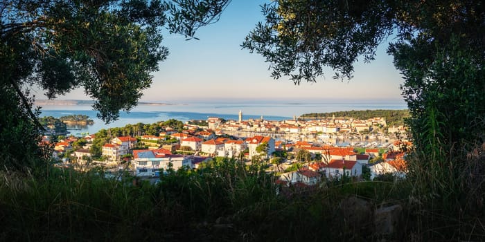Aerial panorama of the Rab old town, Croatia