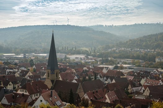 Skyline of Geradstetten Germany with church steeple cityscape