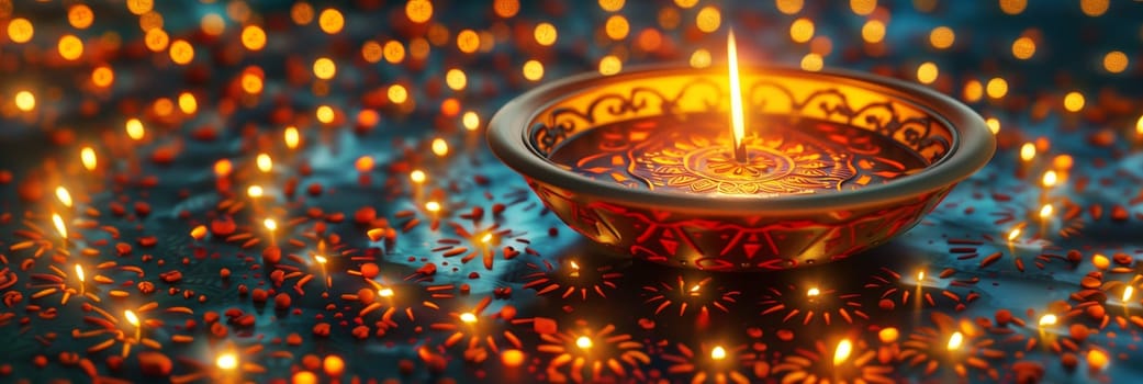 Diwali, indian holiday, Hindu festival of lights, religious celebration at the month of Ashvin, candle light and bokeh