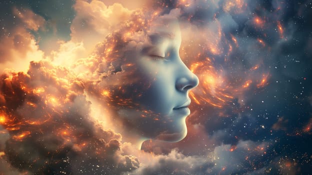 Consciousness of mind, colorful spiritual waves, positive thinking, self identidy and imagination, soul and energy astral body concept