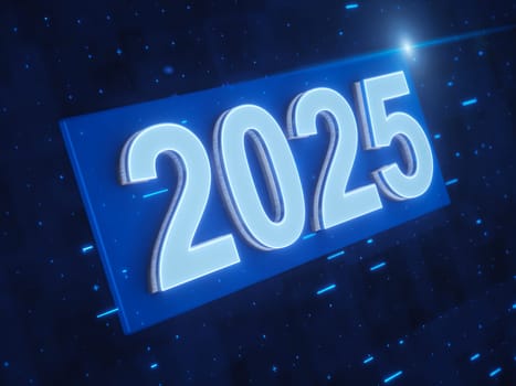 Abstract composition from different graphic elements and signboard 2025. 3d render.