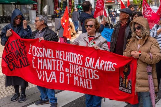 Porto, Portugal: May 1, 2024: Celebration and Protest of the May 1in Portugal, Labour Day, in Porto, Portugal
