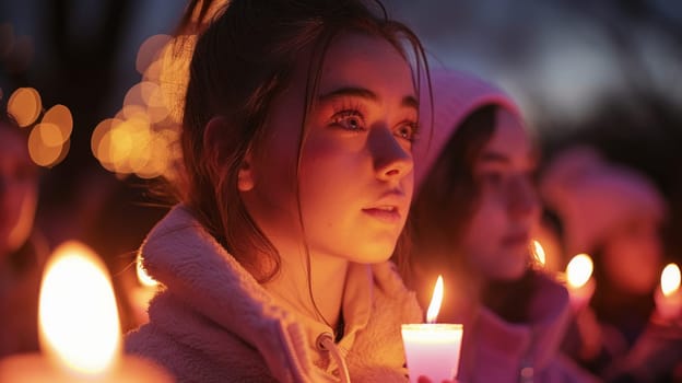 Candlelight vigil honoring breast cancer patients and their families, people holding candles