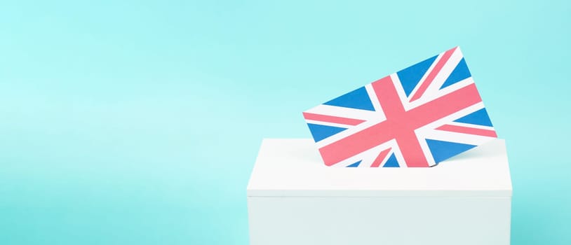 United kingdom general election, ballot box, flag of UK, citizens of Great Britain and Northern Ireland voting Members of Parliament to the House of Commons