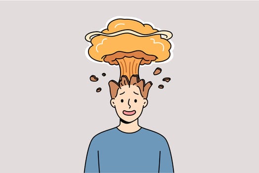 Man feels explosion in head due to brain overload with unnecessary data and lack of information hygiene. Overload causes nuclear boom for guy who has experienced sudden surge of anger and aggression
