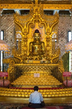 Buddhist shrine in the Botatung Pagoda in central Yangon (Rangoon) in Myanmar (Burma).
