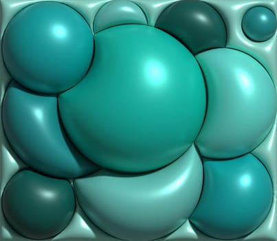 Background with green circles, inflated shapes. 3d rendering illustration