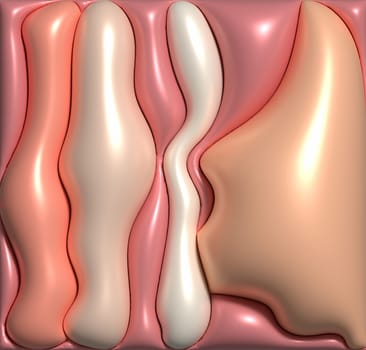 Various volumetric figures with a smooth shiny surface, 3D rendering illustration