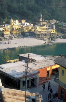 the Village of  the city of Rishikesh on the Ganges River in the Province Uttarakhand in India.  India, Rishikesh, February, 1998