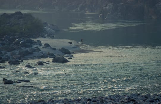 a Holy men and Street Sadhus at the Holy Ganges River in the city of Rishikesh in the Province Uttarakhand in India.  India, Rishikesh, February, 1998
