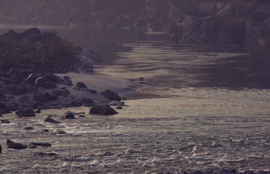 a Holy men and Street Sadhus at the Holy Ganges River in the city of Rishikesh in the Province Uttarakhand in India.  India, Rishikesh, February, 1998
