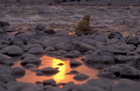 a Holy men and Street Sadhus at the Holy Ganges River in the city of Rishikesh in the Province Uttarakhand in India.  India, Rishikesh, February, 1998